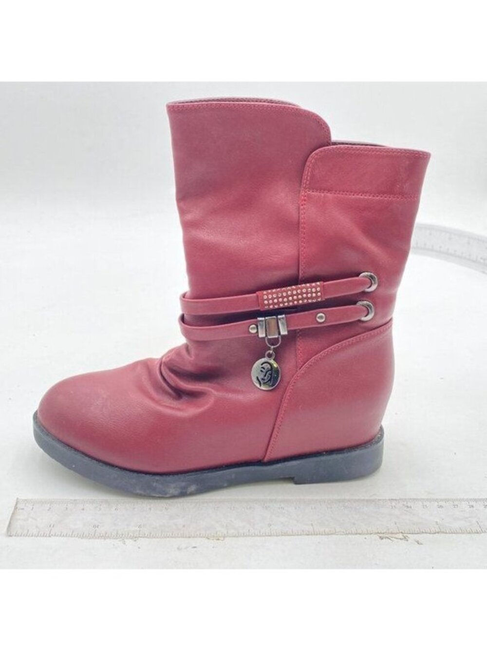 Girls Ankle Boots Side Zipper Low Heels Boots Little Kid/Big Kid Red